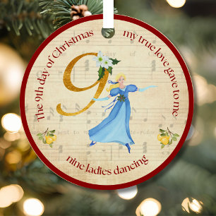 9th Day of Christmas Nine Ladies Dancing Metal Ornament
