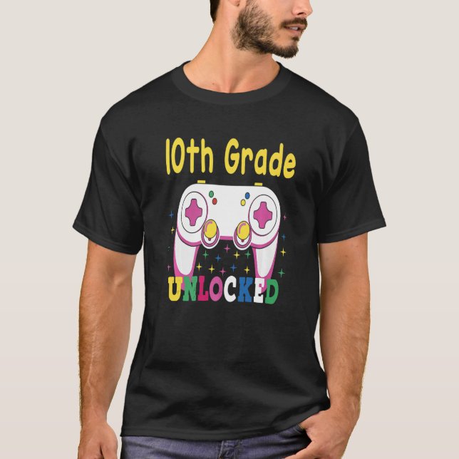 9th Grade Achieved 10th Grade Unlocked Retro Colou T-Shirt (Front)