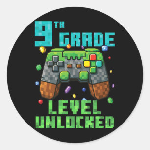 9th Grade Level Unlocked Gamer Controller Back To  Classic Round Sticker