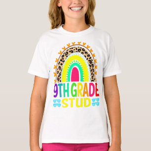 9th Grade Stud Rainbow Leopard Back To School T-Shirt