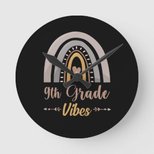 9th Grade Vibes Rainbow Ninth Grade Back to School Round Clock