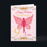9th Granddaughter Pink Fairy Birthday  Card<br><div class="desc">A Pretty pink Fairy 9th birthday granddaughter card features a pink fairy on a cloudy pink background and a large yellow number 9 on the front of the card. A lovely card for a Grandaughter , God daughter, sister or Daughter. For all those girls who love fairies. Can be customized...</div>