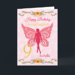 9th Granddaughter Pink Fairy Birthday  Card<br><div class="desc">A Pretty pink Fairy 9th birthday granddaughter card features a pink fairy on a cloudy pink background and a large yellow number 9 on the front of the card. A lovely card for a Grandaughter , God daughter, sister or Daughter. For all those girls who love fairies. Can be customized...</div>