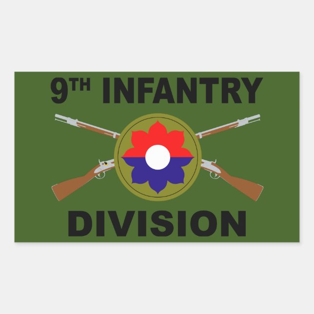 9th Infantry Division - Crossed Rifles - With Text Sticker (Front)