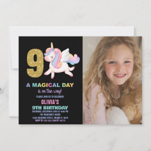 9th Rainbow Unicorn Birthday Invitations photo