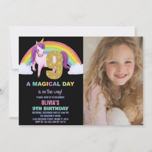 9th Rainbow Unicorn Birthday Invitations photo
