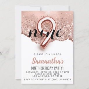 9th Rose Gold Birthday Invitation