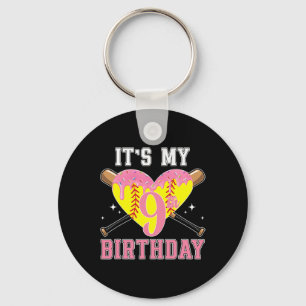 9th Softll Birthday Party 9 Year Old Softll Player Keychain