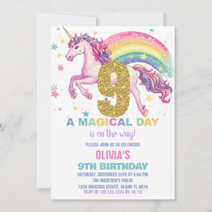9th Unicorn Birthday Invitations