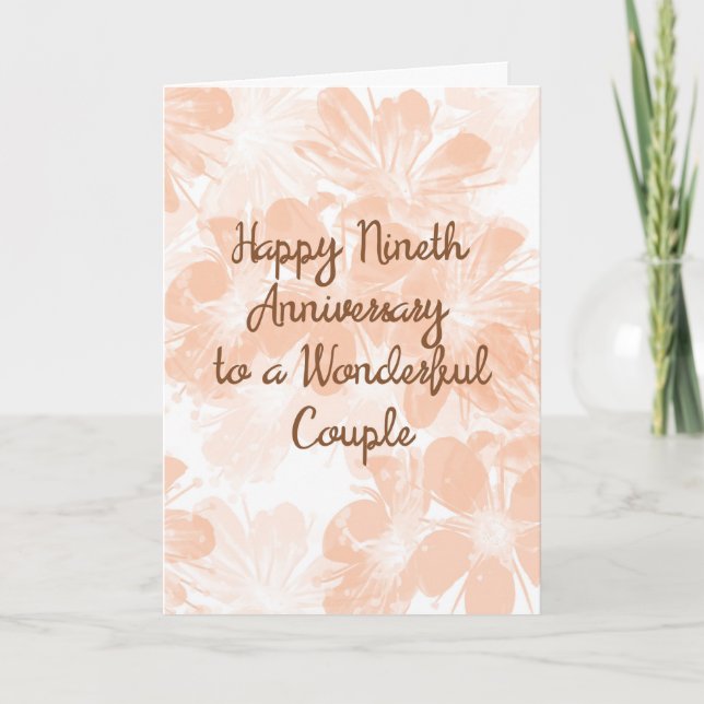9th Wedding Anniversary Card Peach Flowers (Front)