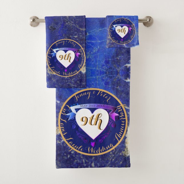 9th Wedding Anniversary Lapis Lazuli Colour   Bath Towel Set (Insitu)
