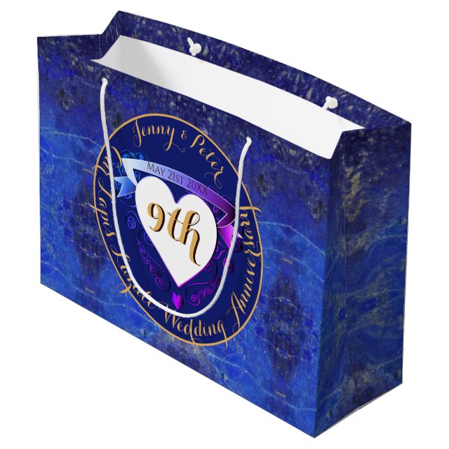 9th Wedding Anniversary Lapis Lazuli Colour   Larg Large Gift Bag (Back Angled)