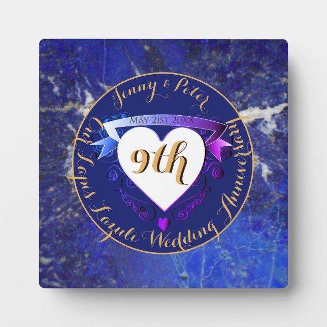 9th Wedding Anniversary Lapis Lazuli Colour    Plaque (Front)