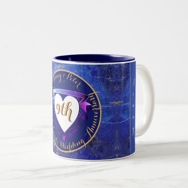 9th Wedding Anniversary Lapis Lazuli Colour  Two-Tone Coffee Mug (Front Right)
