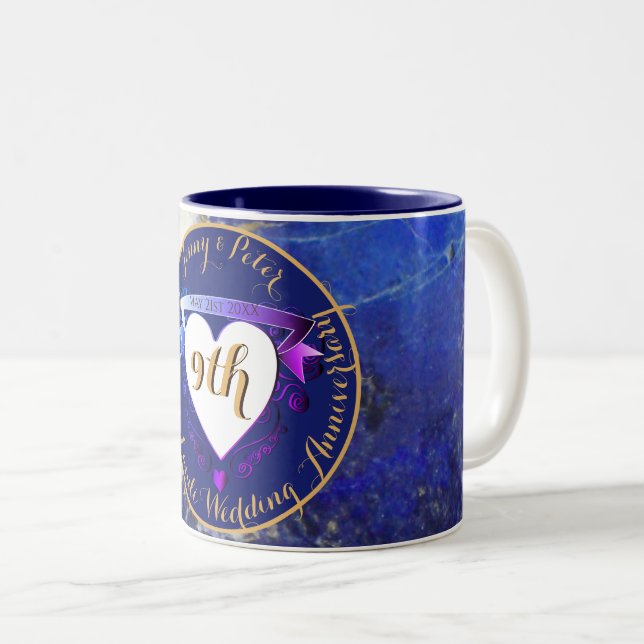 9th Wedding Anniversary Lapis Lazuli Colour  Two-Tone Coffee Mug (Front Right)