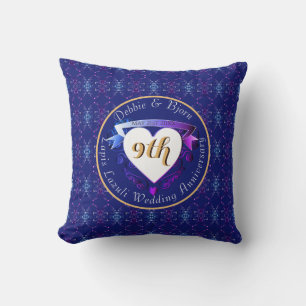 9th Wedding Anniversary Lapis Lazuli Hearts Throw Pillow