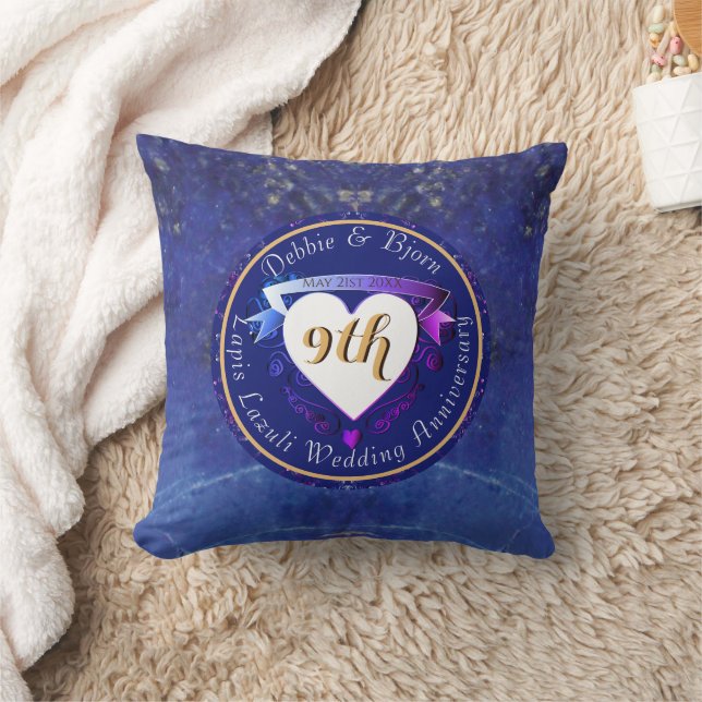 9th Wedding Anniversary Lapis Lazuli Hearts Throw Pillow (Blanket)