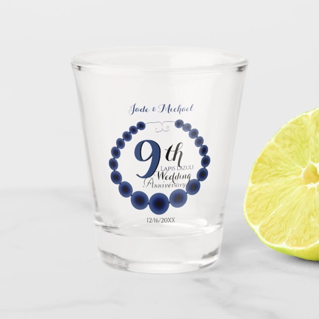 9th Wedding Anniversary Lapis Lazuli Shot Glass (Front)