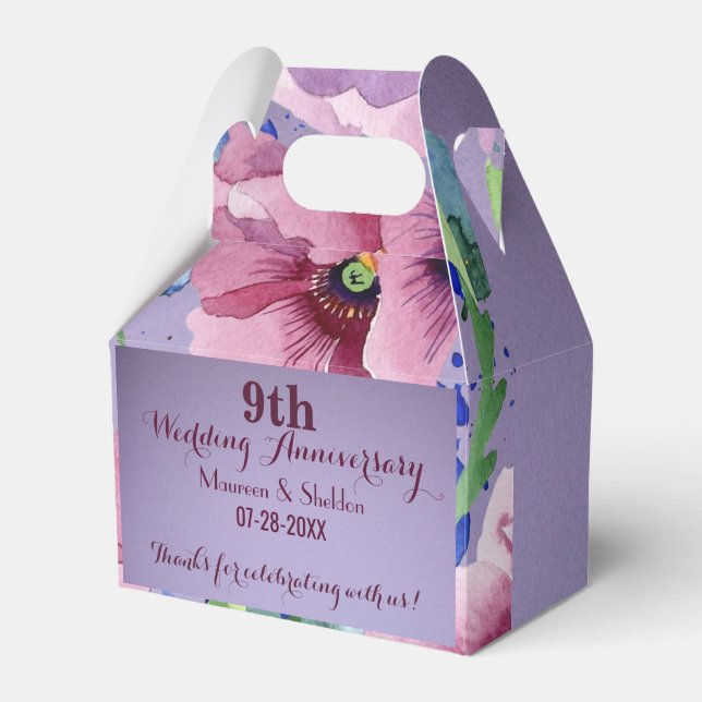 9th Wedding Anniversary Purple and Poppy  Favor Box (Front Side)