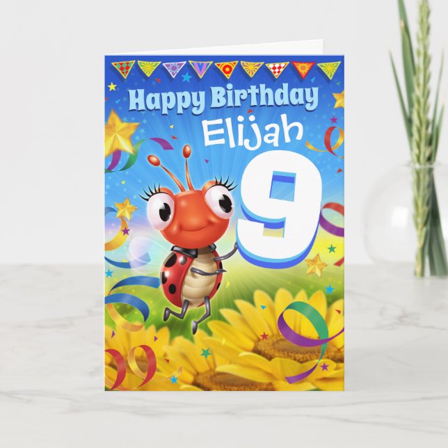 9yrs Custom birthday card Little Ladybug range (Front)