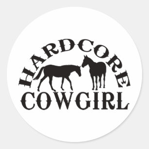 A262 hardcore cowgirl black classic round sticker