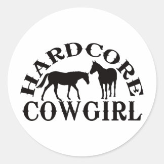 A262 hardcore cowgirl black classic round sticker