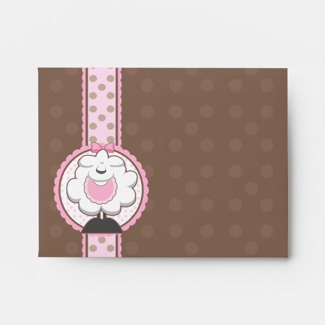 A2 Baby Sheep Pink & Brown Baby Shower Envelopes (Front)