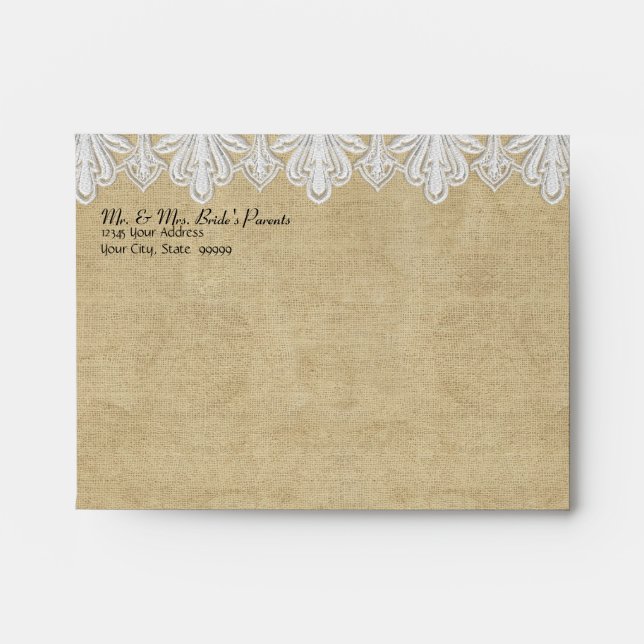 A2 BOHO Printed Burlap n Lace gypsy Modern Mod Envelope (Front)