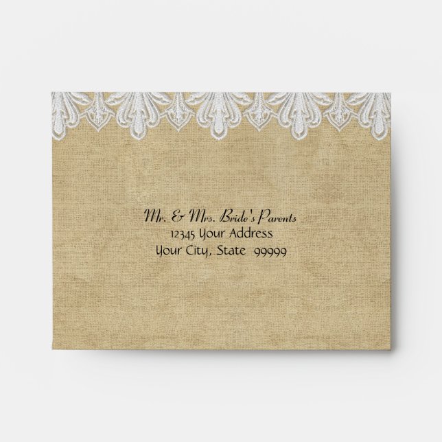 A2 BOHO Printed Burlap n Lace gypsy Modern Mod Envelopes (Front)