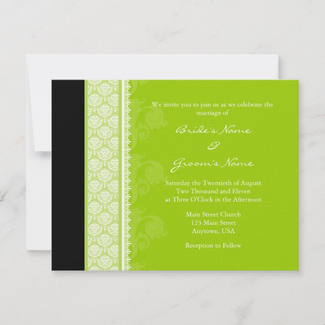 A2 Lime Green One-Side Damask Wedding Invitations (Front)