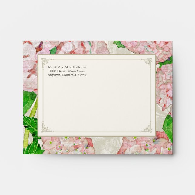 A2 Matching Envelopes Pink Hydrangea Lace Floral (Front)