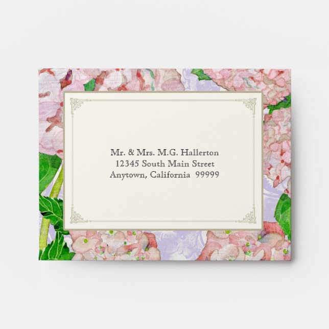 A2 Matching Envelopes Pink Hydrangea Lace Floral (Front)