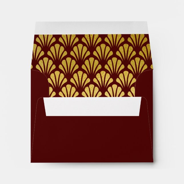 A2 Personalized Art Deco Fans Burgundy Gold Foil Envelope (Back (Bottom))