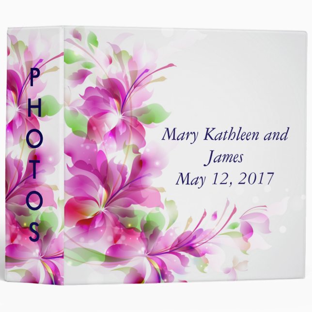 A2-Pink & Green Spring Floral Wedding Photo Album Binder (Front/Spine)