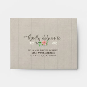 A2 Preprinted RSVP Boho Bohemian Floral Wooden Art Envelopes
