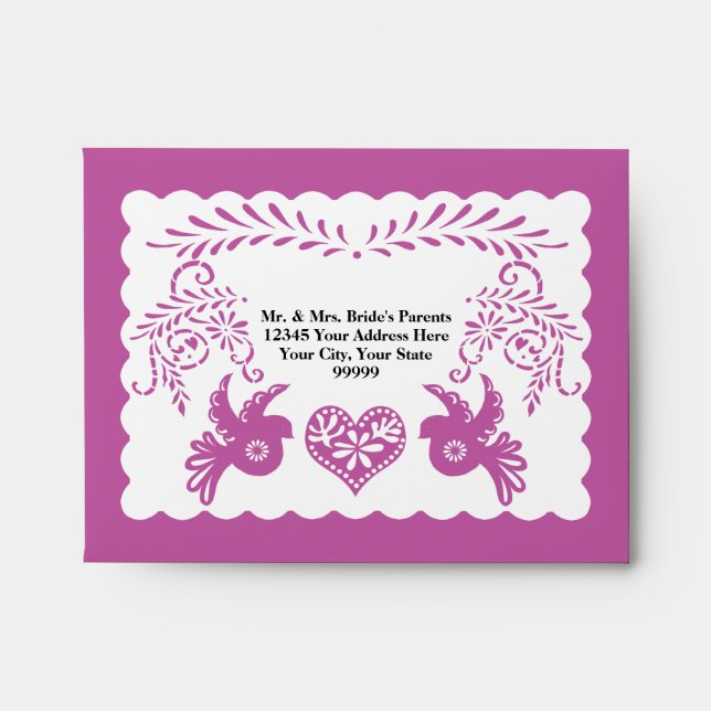 A2 RSVP Card Papel Picado Purple Fiesta Wedding Envelopes (Front)