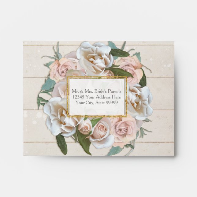 A2 RSVP Rustic BOHO Pretty Rose Wreath Wooden Envelopes (Front)