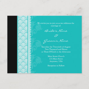 A2 Turquoise One-Side Damask Wedding Invitations