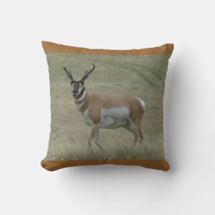A33 Pronghorn Antelope Crooked Horns Throw Pillow