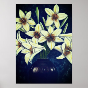 A3 Beautiful White Flowers acrylic Painting Print