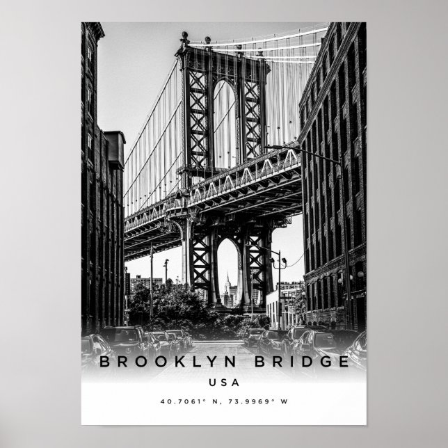 A3 Brooklyn Bridge USA Coordinates Poster (Front)