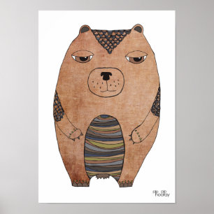 A3 Modern Brown Bear Kids Art Illustration Poster