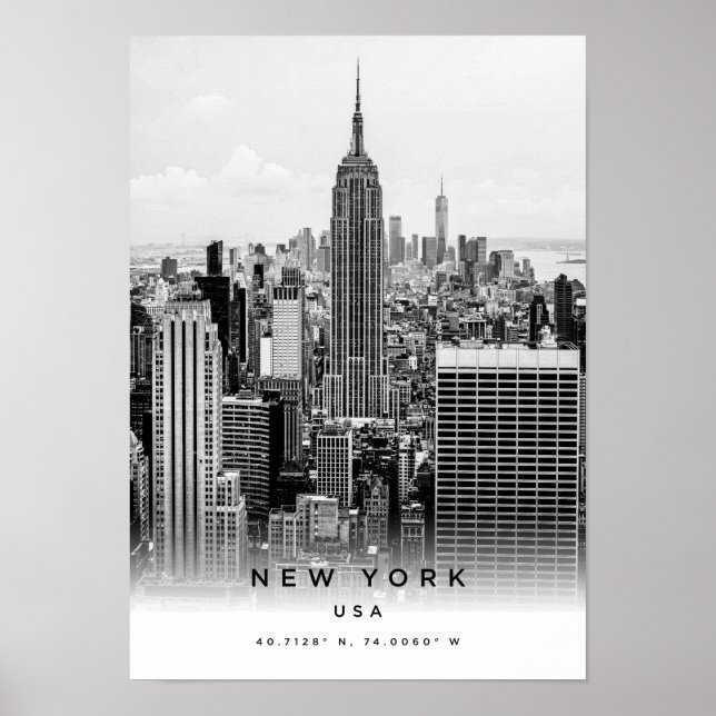 A3 New York USA Coordinates Poster (Front)