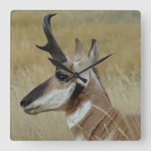 A4 Pronghorn Antelope Head Shot Profile Square Wall Clock