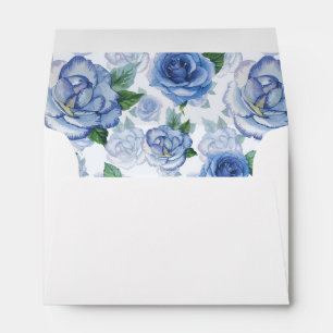 A6 Blue Watercolor Roses Wedding Return Address Envelope