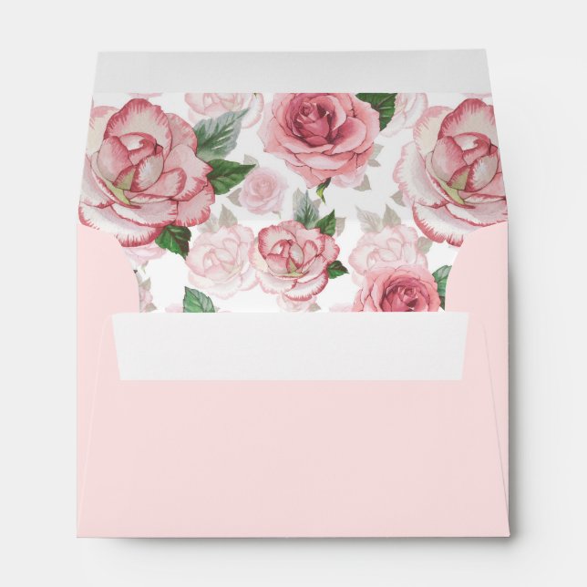A6 Blush Pink Roses Wedding Return Address Envelope (Back (Bottom))