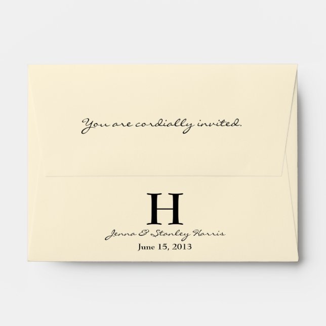 A6 Cream & Black Monogram Wedding Envelopes (Back (Top Flap))