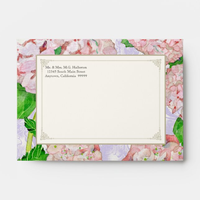 A6 Enveloppes assorties Pink Hydrangea Lace Floral (Devant)