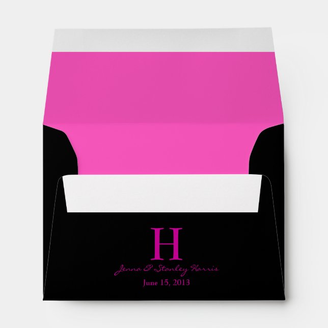 A6 Enveloppes de Mariage de Monogramme rose et noi (Dos (Bas))