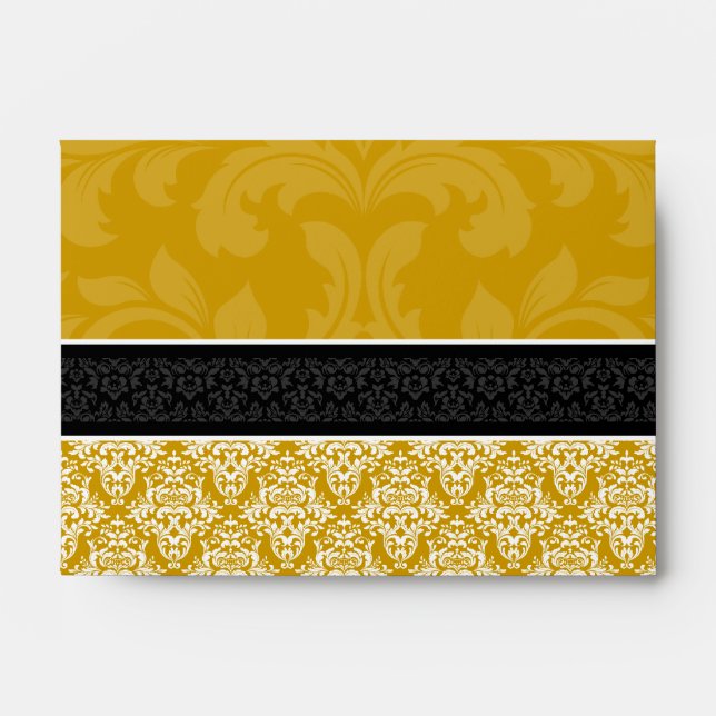 A6 Gold Black & White Damask Lined Envelopes (Front)